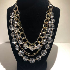 Statement necklace - clear beads and gold